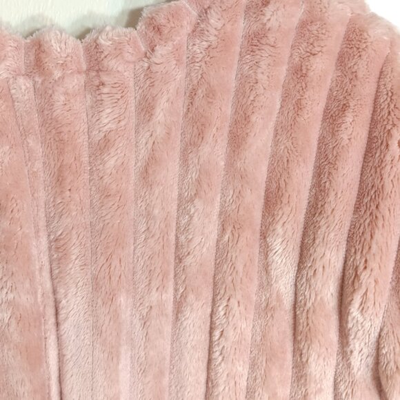 Zara Fleece Sweater Womens Medium Pink Soft Faux Fur Ribbed Crop Pullover - Picture 3 of 6